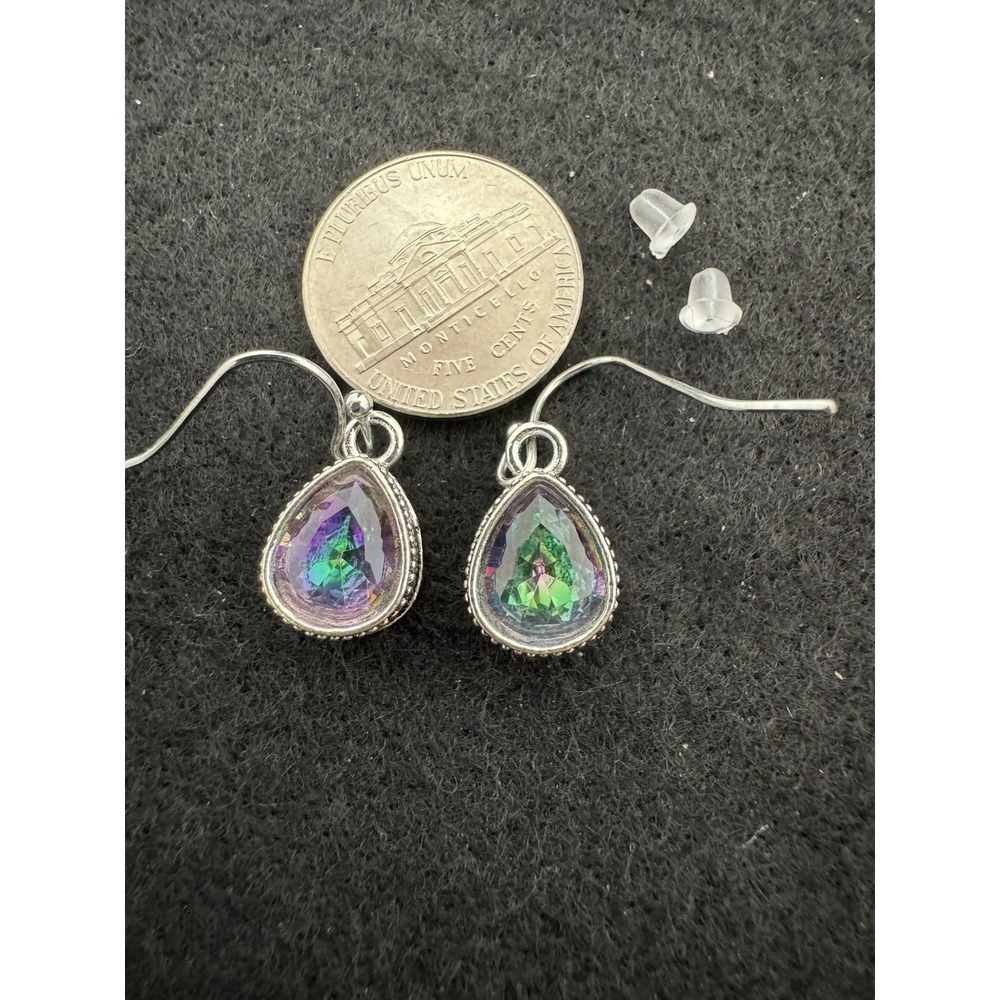 Iridescent Rainbow Crystal Teardrop Dangle Earrings Silver Tone NWT